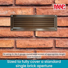 Map Louvre Vent Cover 9 x 3 (229mm x 76mm), Fixed Plastic Grille with Flyscreen to Cover Single Brick, Brown