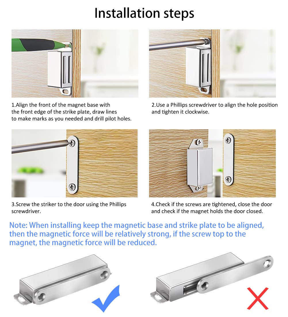 Onarway Magnetic Door Catch 10KG Pull Strong Magnet Cabinet Latches Magnetic Hardware Stainless Steel Chrome Door Closer for Bathroom Kitchen Sliding Door Window Cupboard Gold