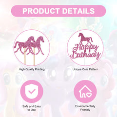 OSDUE 24PCS Happy Birthday Cake Toppers, Pony Theme Party Decorations, Pony Figures Happy Birthday Banner Cake Decors, for Kids Boy Girl, Birthday Shower Party Supplies