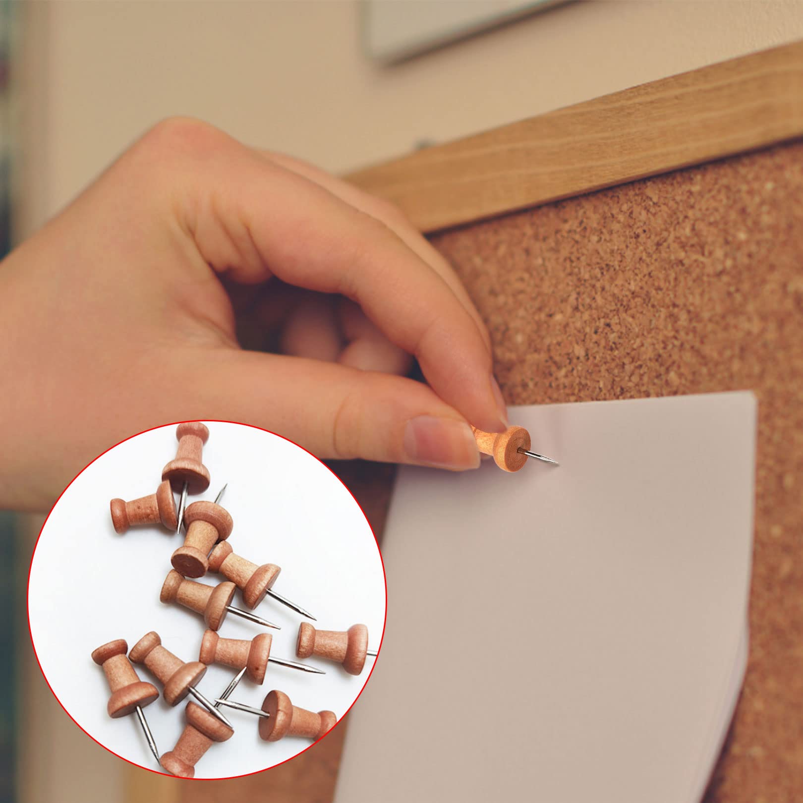 50pcs Wood Push Pins Map Tacks Marking Pins,Bulletin Board Pins Rustproof Drawing Pins Thumb Tacks Pin,Wooden Drawing Pins with Storage Box Thumb Tacks Wooden Map Pins for School Office Home Supplies