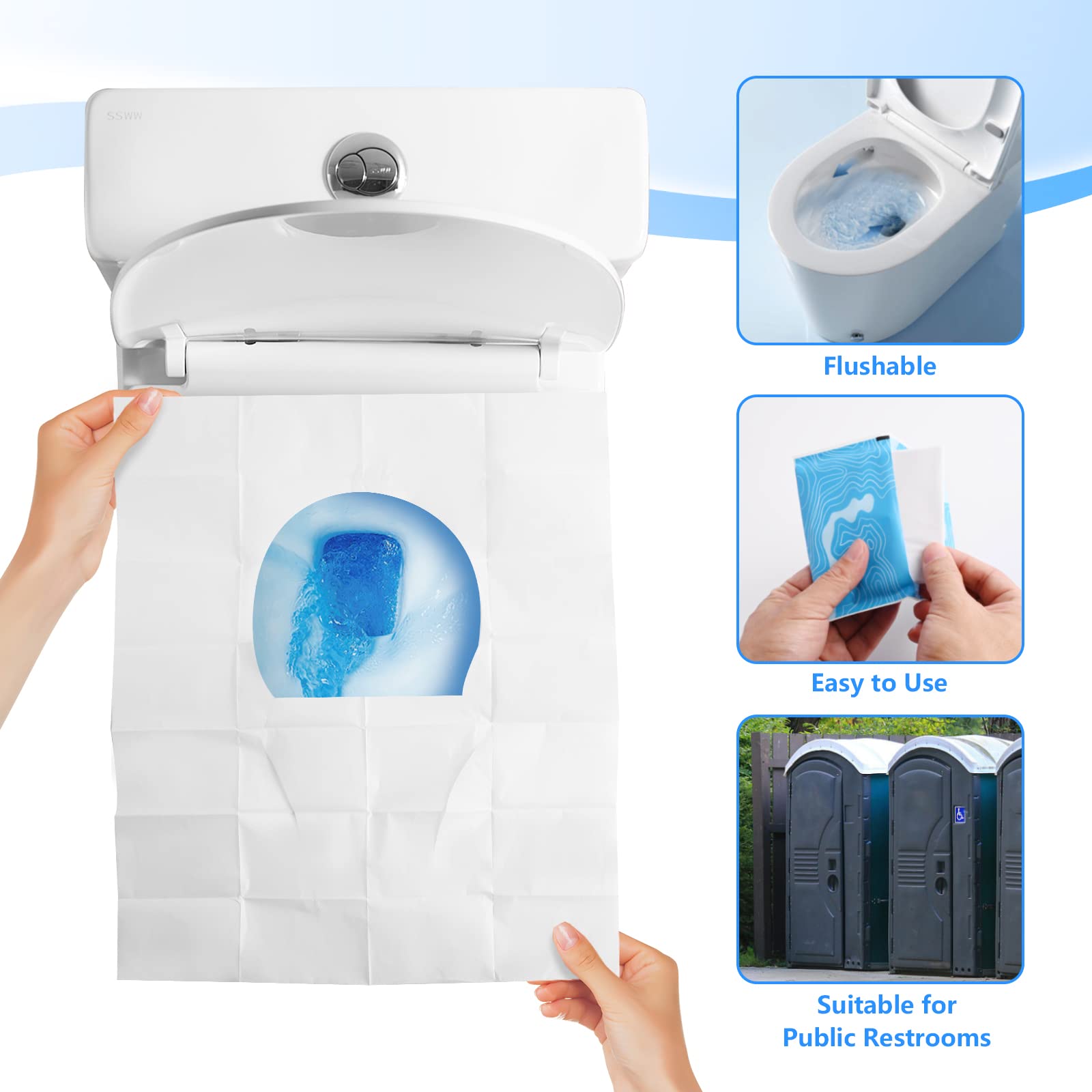 Toilet Seat Covers (60 pack), XL Flushable and Biodegradable Paper Toilet Seat Cover Disposable for Adult and Kids’ Potty Training, Great for Airplane, Travel Seats, Public Restroom and Camping