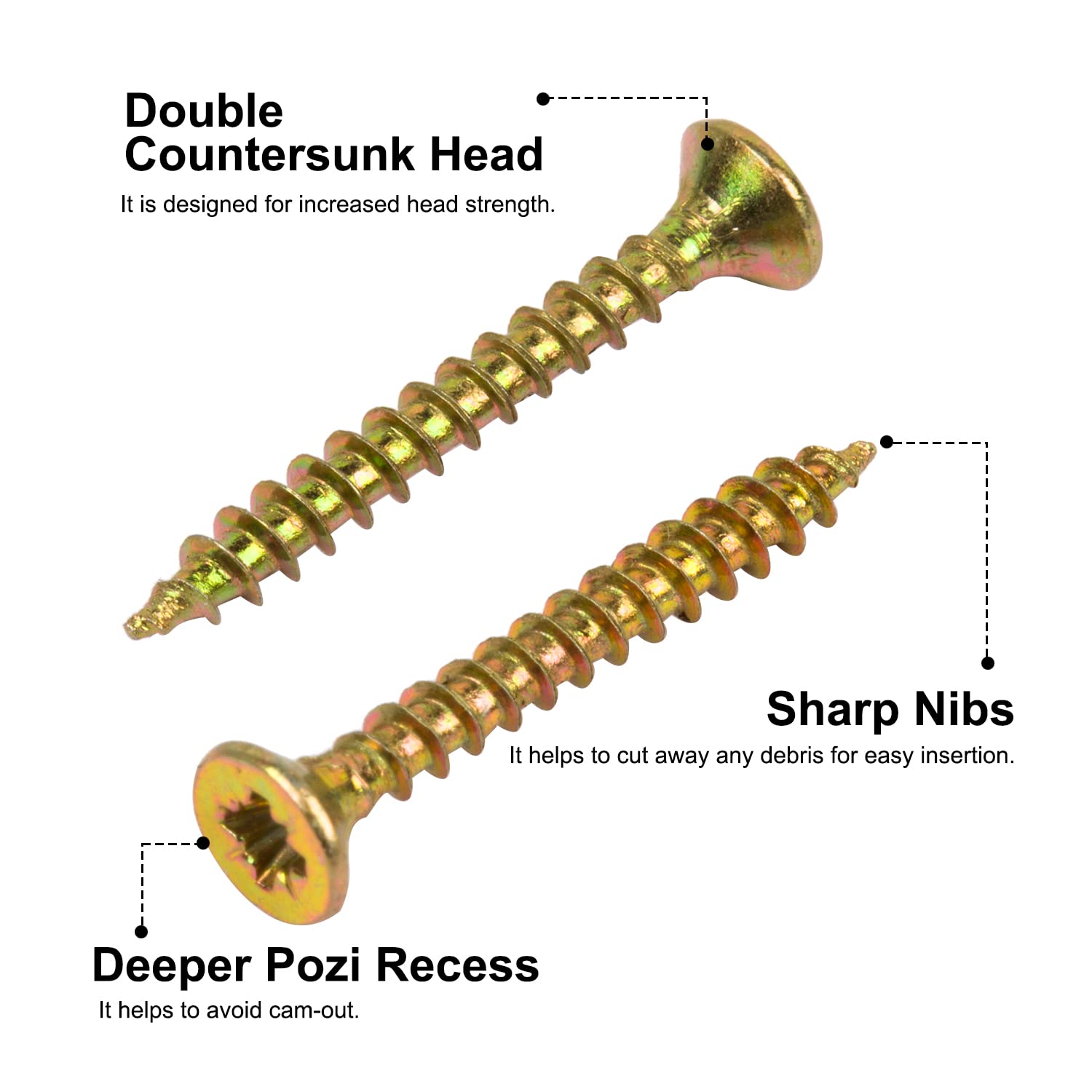 BAAB FASTENER 3X25mm Double Countersunk Wood Screws - Yellow Passivated Chipboard Screw Pozi Drive Head Screws 200Pcs