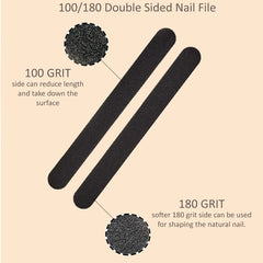 Stadux 12 PCs Professional Nail Files Double Sided Emery Boards 100/180 Grit, Fingernail Files for Natural/False Nails, Nail Styling Set for Home and Salon Use - Black