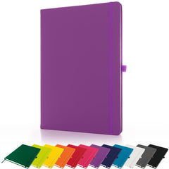 Savvy Bee Premium A4 Notebook New Lined Hardback Journal with Pen Loop,196 Page, Elastic Closure and Ribbon Marker Notepad Note Book Notes Pad (Purple)