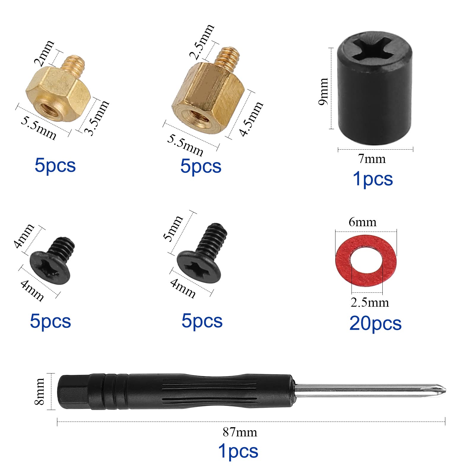 FandWay M.2 Standoff and Screw,M.2 SSD Mounting Kit for M.2 Drives,Asus motherboard M.2 Screw and Hex Nut Stand Off Spacer(5 sets)and1 pcs screwdriver