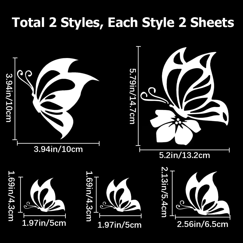 GORGECRAFT 4 Sheet Butterfly Car Decal Set Large Car Decals Butterflies Kissing Hibiscus Reflective Decals Vinyl Waterproof Sticker Women Car Stickers for Auto Truck SUV Wall Art Laptop, White