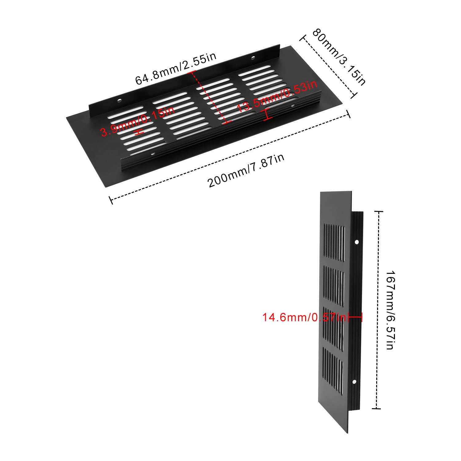 WJUAN 2 Pcs Air Vent Grille Cover, 200 mm Black Square Aluminum Alloy Black Vent Cover for Cupboard Wardrobe Ventilation (Black)