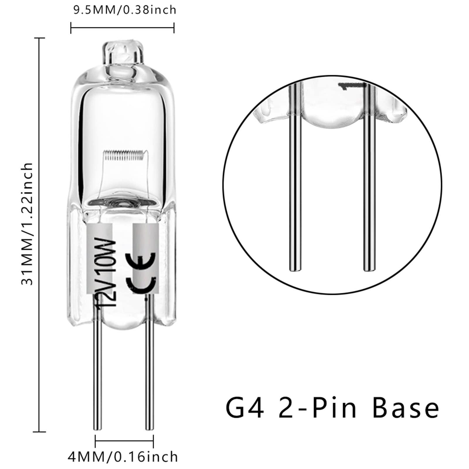 EKSAVE G4 Halogen Bulbs 10W 12V 120lm T3 Bi-Pin Bulb for Under Cabinet Puck Light, Chandeliers, Track Lighting, 2700K, Warm White, Pack of 10