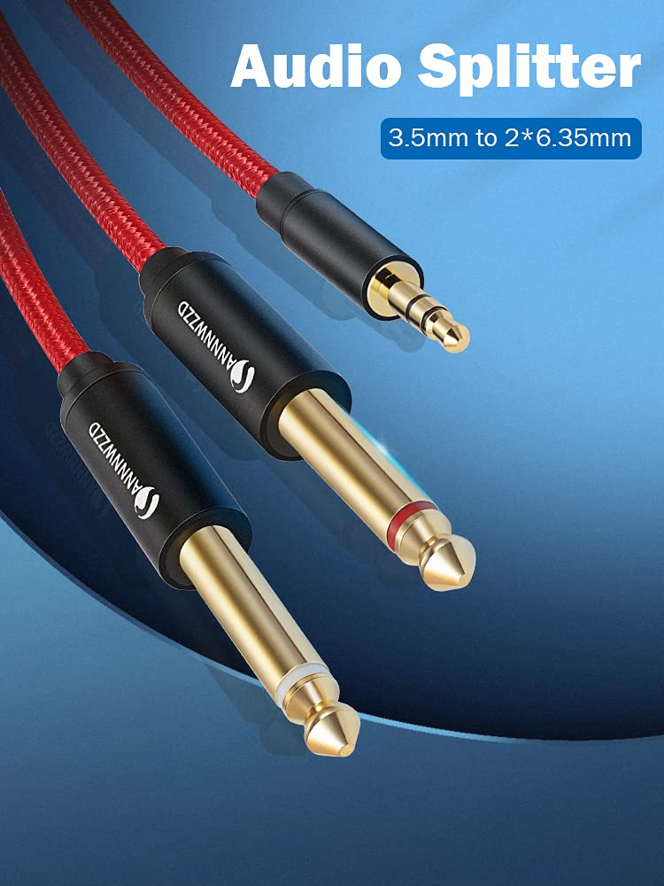 ANNNWZZD 3.5mm to 6.35mm Audio Jack, 1/4 jack to 3.5mm Y Splitter Stereo Audio Lead Compatible with Phone, PC, Computer Sound Card, Mixer, Multimedia Speaker, Home Stereo System 1m