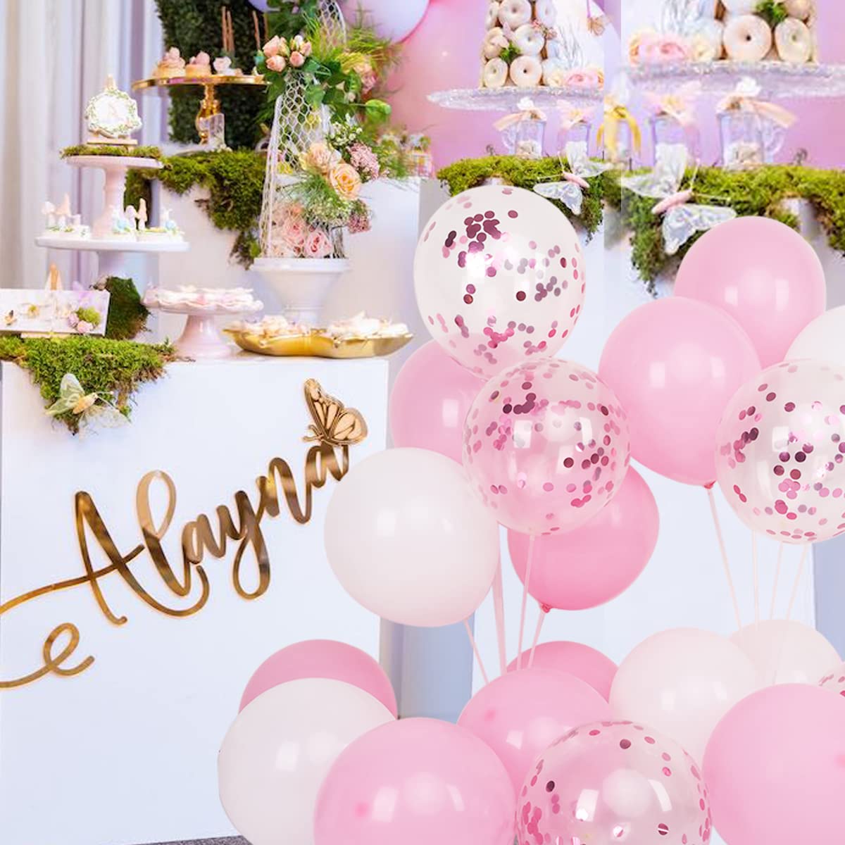 Pink Balloons Party Decorations, 50 Pcs 12 In Birthday Decorations, Happy Birthday Balloons with Pink Balloons and White Balloons