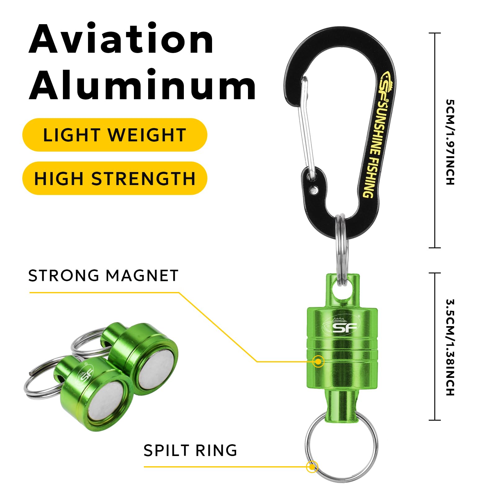 SF Strongest Magnetic Release Holder with Coiled Lanyard Carabiner - Green