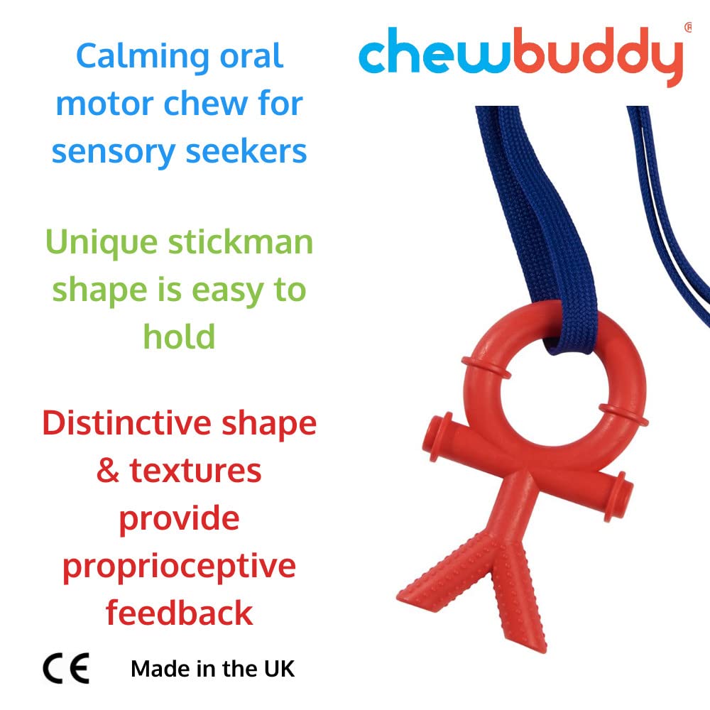 Sensory Direct Chewbuddy Stickman & Lanyard - Pack of 1, Sensory Toy for a Fidget, Chew or Teething Aid   for Kids, Adults, Autism, ADHD, ASD, SPD, Oral Motor or Anxiety Needs   Red