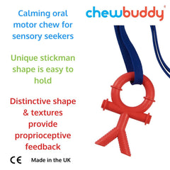 Sensory Direct Chewbuddy Stickman & Lanyard - Pack of 1, Sensory Toy for a Fidget, Chew or Teething Aid   for Kids, Adults, Autism, ADHD, ASD, SPD, Oral Motor or Anxiety Needs   Red