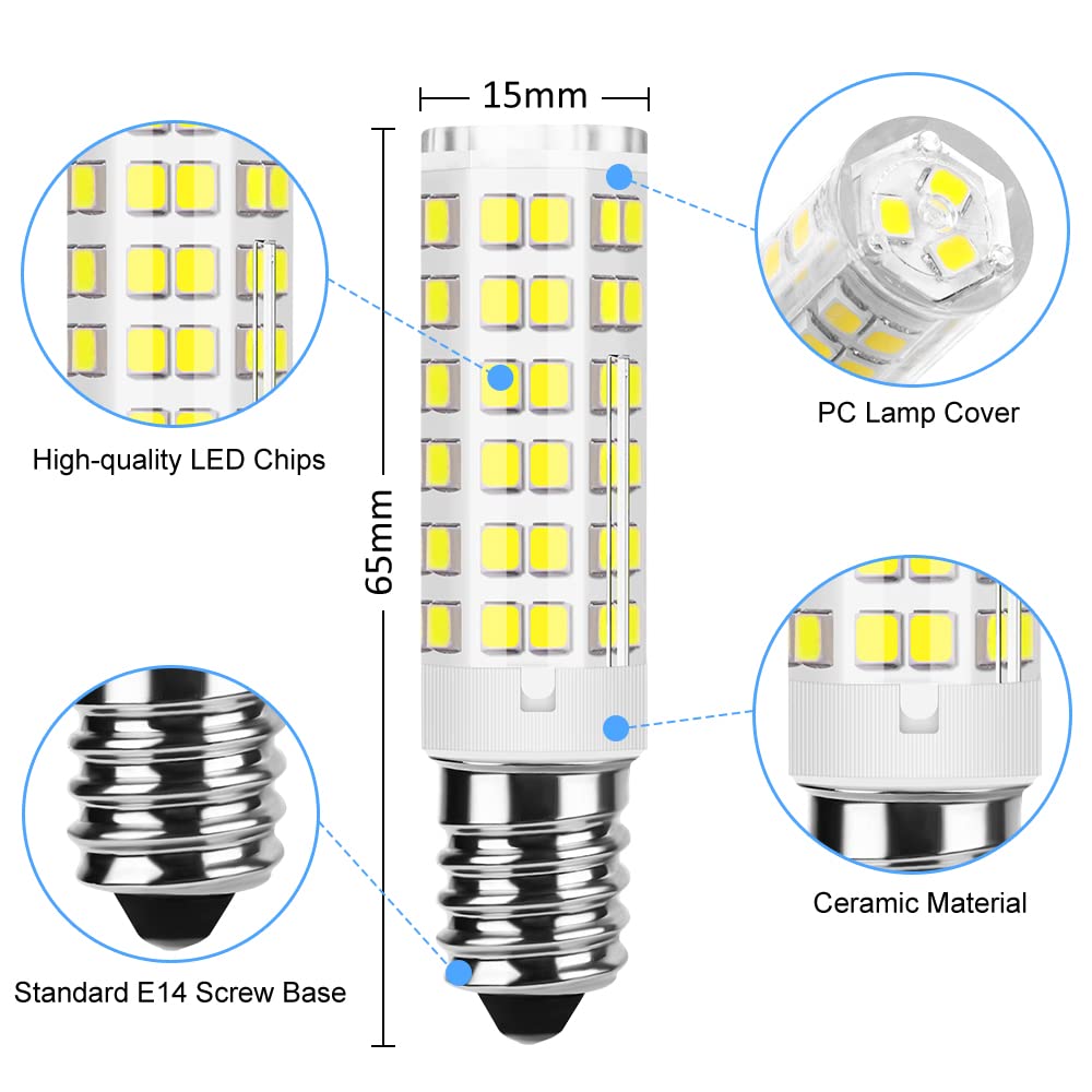 Blewandy E14 LED Light Bulb 5W, Cool White 6000K LED E14 Bulb, 50W Incandescent Equivalent, 550LM SES Small Edison Screw Cooker Hood Bulb for Home Lighting Fridge, AC 220-240V Non-Dimmable, 6 Pack