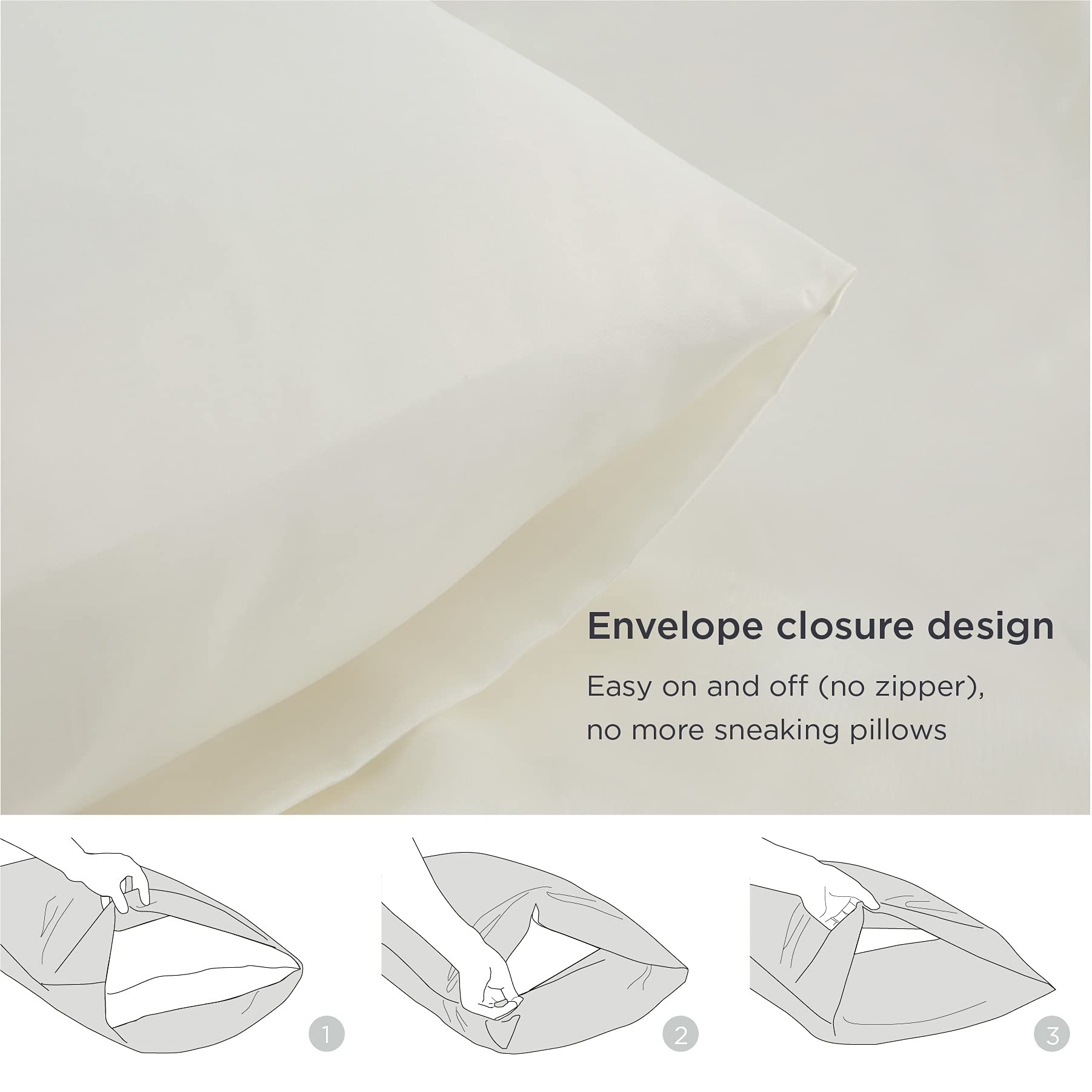 Bedsure Satin Pillow Cases 2 Pack - Ivory Pillowcase for Hair and Skin Standard Size with Envelope Closure, 50 x 75 cm