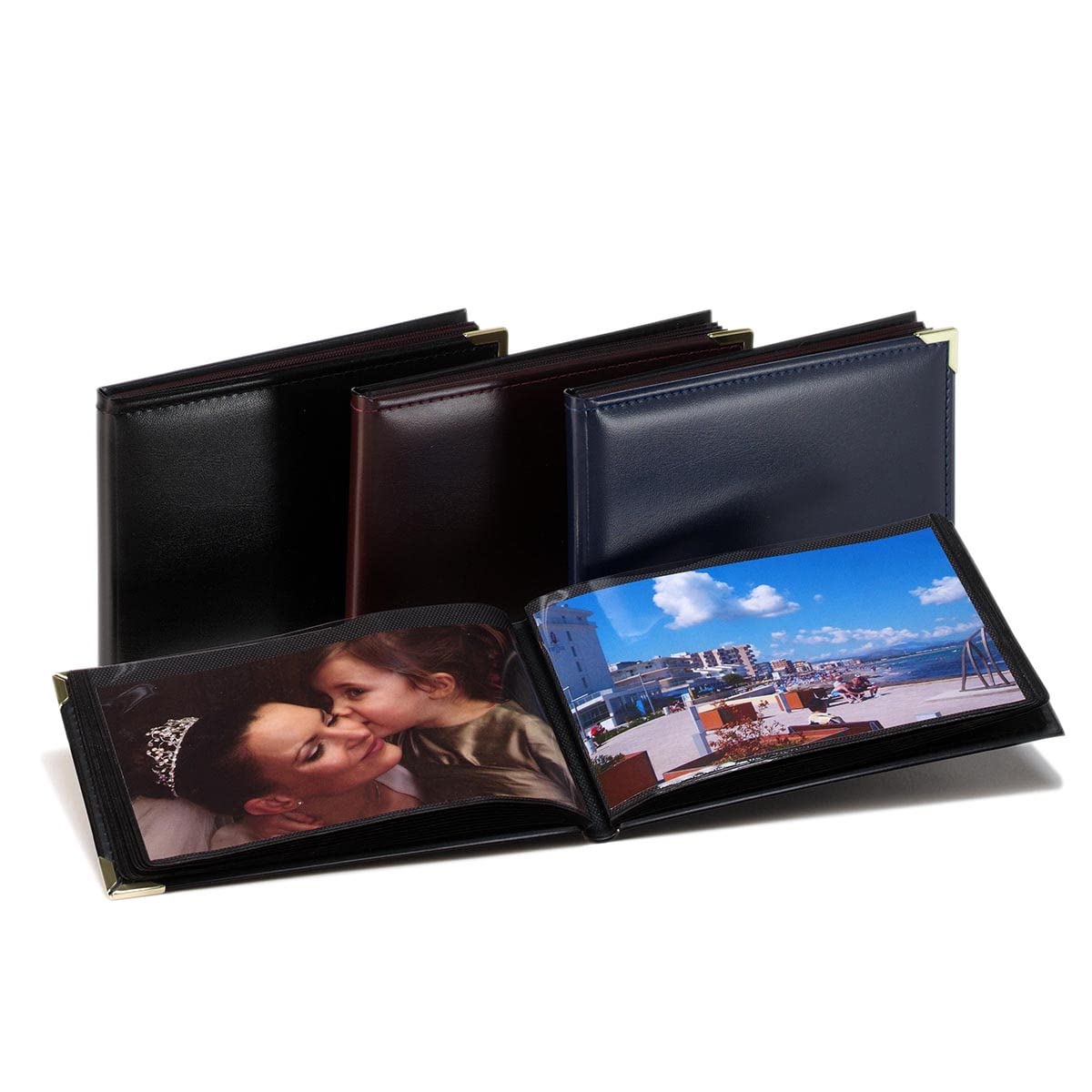 Kenro Black Leather Look Mini Photo Album for 36 photos 6x4 inch / 10x15cm with Gilt Corners Landscape Photographs, Carlton Series - APL150