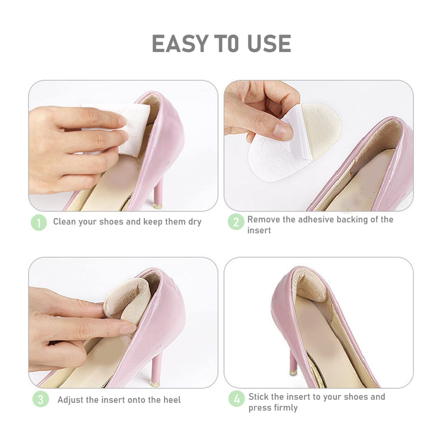 VivoFoot 4 PCs Anti-slip Heel Grips, Heel Liners & Fillers for Loose Shoes, Heel Cushion Inserts, Heel Pads to Prevent Slipping Out, Rubbing and Blisters for Men & Women (Beige,4mm)