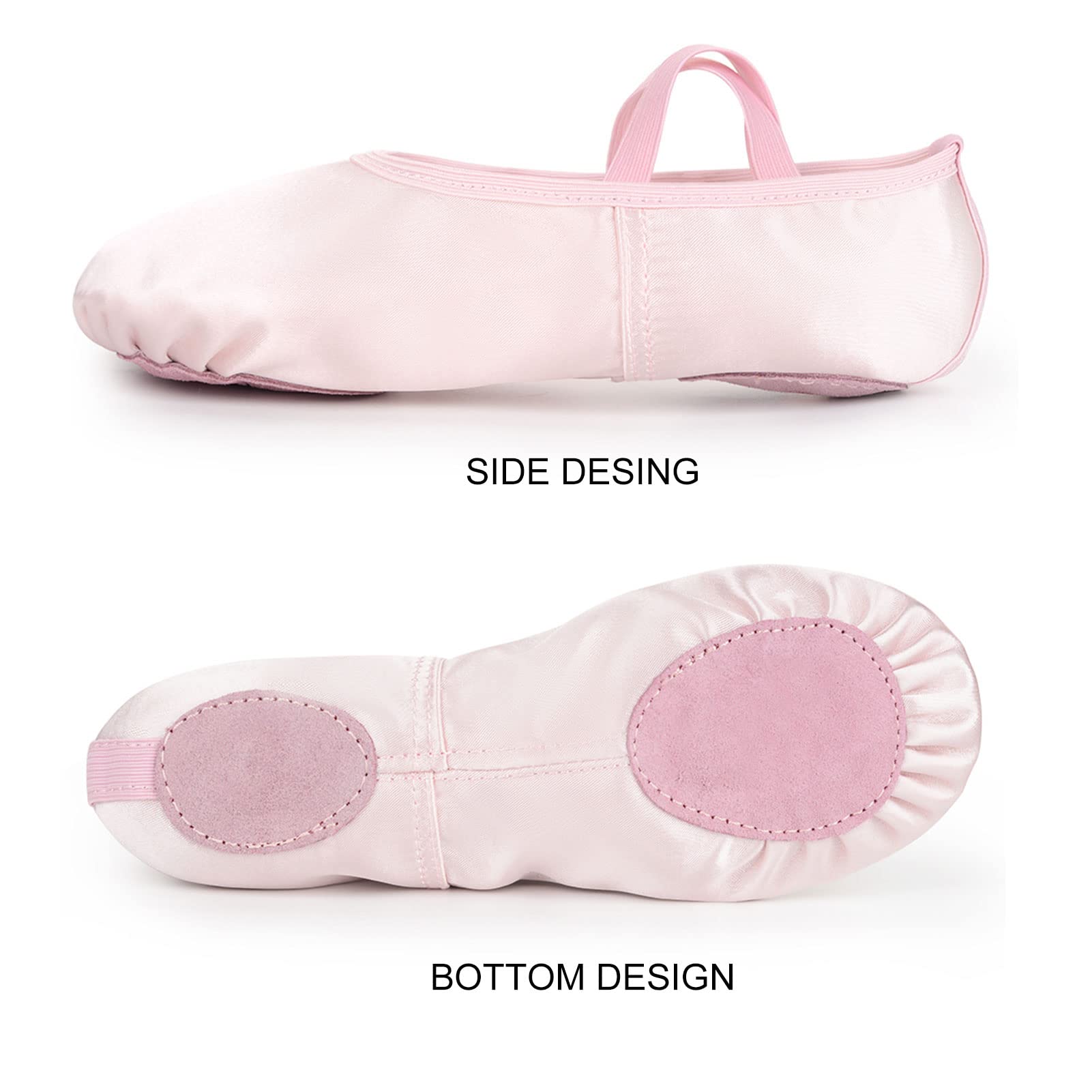 Soudittur Satin Ballet Slippers Girls Ballet Shoes Pink Split Sole Dance Flats Gymnastic Shoes for Children Kids/Women and Ladies (Size UK 13 Child)