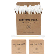 SWKJ Bamboo Cotton Buds, 200 PCS (2 x 100) Eco-Friendly Cotton Ear Buds Swabs with Bamboo Handle - Recyclable and Biodegradable Cotton Swabs for Cleaning Ear Makeup Wound