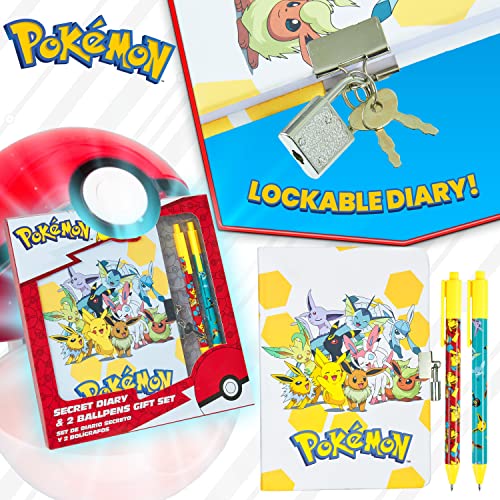 Pokemon Stationery Supplies Set - Kids Diary with Lock, Notebook, Pencil Case, Pens - Gifts for Boys (Notebook/Pen Set)