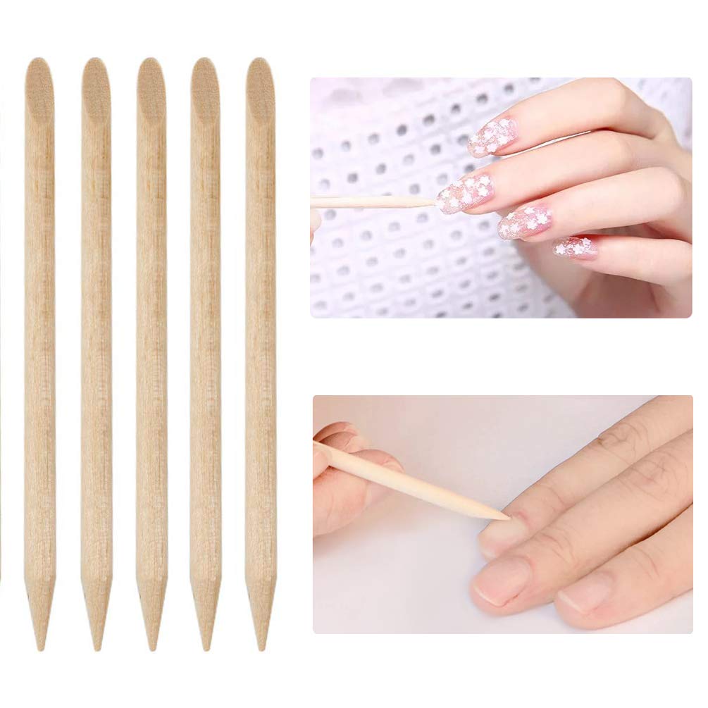 100 PCS Orange Wooden Sticks, TEOYALL Double-End Wood Cuticle Pusher Nail Art Manicure Pedicure Tools (#2 Pink)