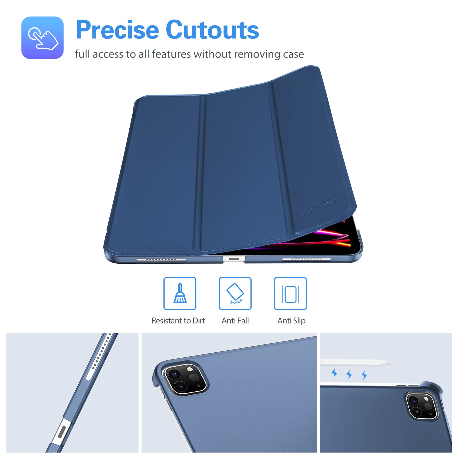 ProCase Smart Case for iPad Pro 12.9 2022 2021 2020 2018(6th/5th/4th/3rd Generation), Slim Hard Shell Lightweight Protective Cover with Auto Wake/Sleep -Darkblue