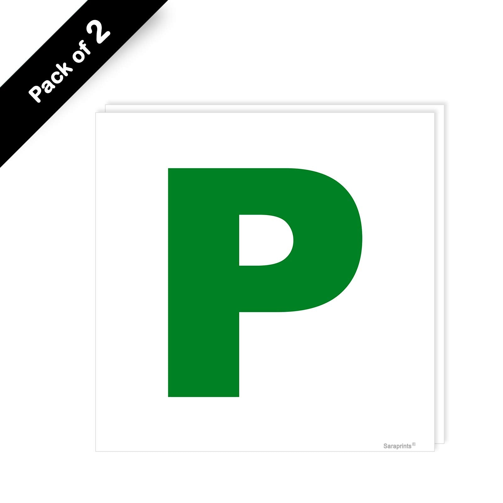 Pack of 2 P Plates Stickers Self Adhesive (180 x 180 mm) P Sign for New Driver Waterproof P Sticker for New Driver Pass Plates for Car Sara Prints®