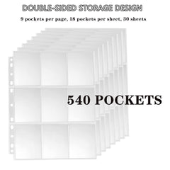 WAIZHIUA 30 Sheets Trading Card Sleeves, 540 Pockets Transparent Game Card Sleeves Holder Card Storage Wallets Album Pages Collection (Double-Sided)