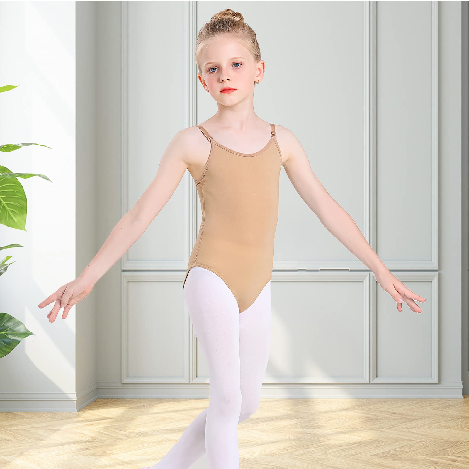 Monbessi Gymnastics Leotards for Girls Nude Leotard Seamless Undergarment with Adjustable Straps Suit for Girls Women (S (Height: 120-140cm, 5-8 Years))