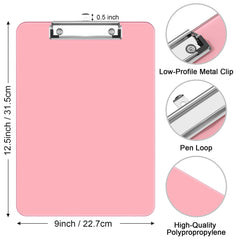 Hnogri Plastic Clipboards, Pink Clipboard Standard A4 Letter Size Clipboards for Students, Office Supply, Clip Board with Low Profile Clip, Size 12.5 x 9 Inch(Pink)