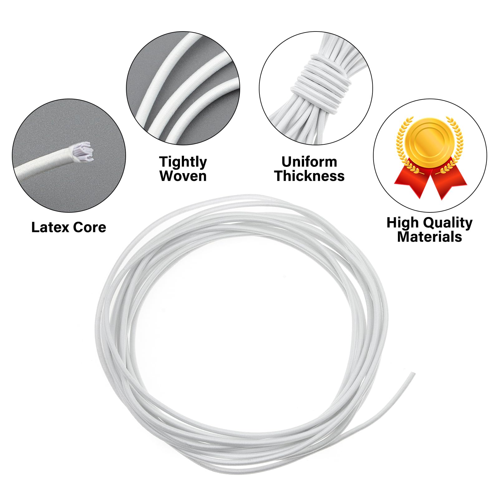 3MM White Elastic Cord 5 Meter Elastic String Bungee Cord Round Stretchy Cord Bungee Rope Multifunctional Drawstring Elastic for Backpack Tent Poles DIY Craft Projects Camping