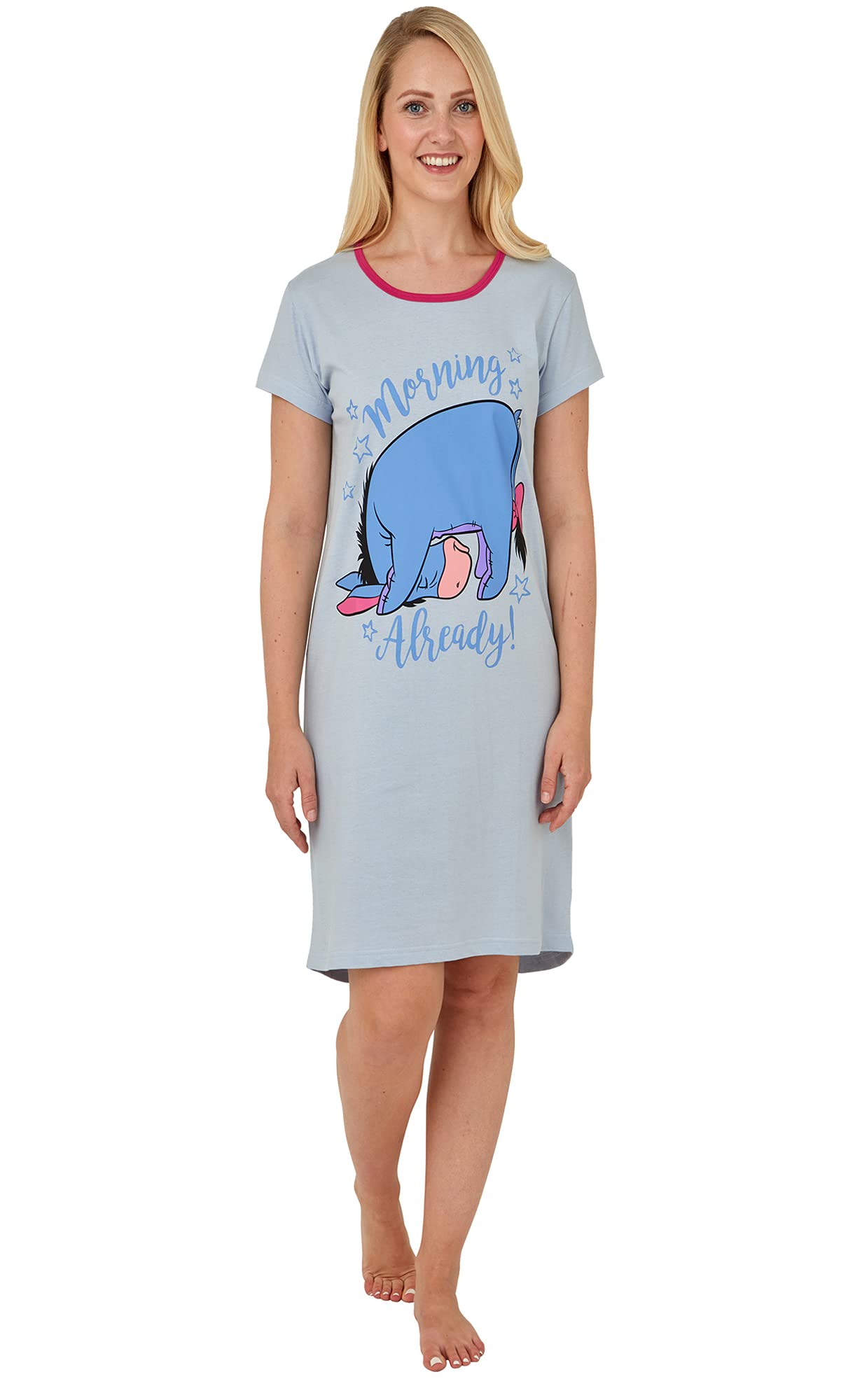 INSIGNIA Womens Ladies Short Sleeve Jersey Nightshirts Eeyore & Minnie Mouse (Blue Eeyore, 16-18)