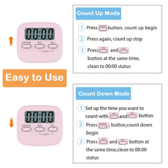 Digital Kitchen Timer/Pink Timer for Kids with Bracket and Hanging Hole,HD Sound Quality Magnetic Stopwatch Timer for Cooking,Study,Exercise and Baking(Rectangle)