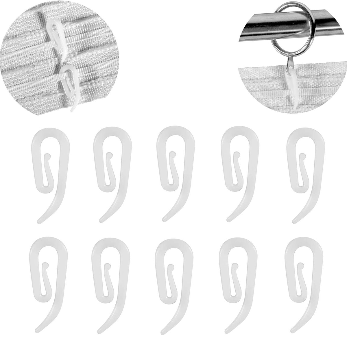 White Plastic Curtain Hooks for Door Curtain,Window Curtain,Curtain Header Tape Drapery Hooks 100 Pack 2.8x1.2cm…