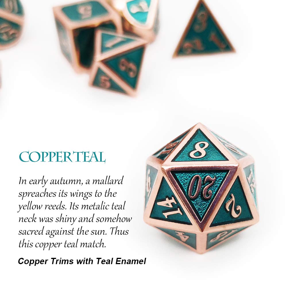 Haxtec Metal Dice Set D&D Polyhedral DND Dice for Dungeons and Dragons RPG Table Games-DND Dice Copper Teal