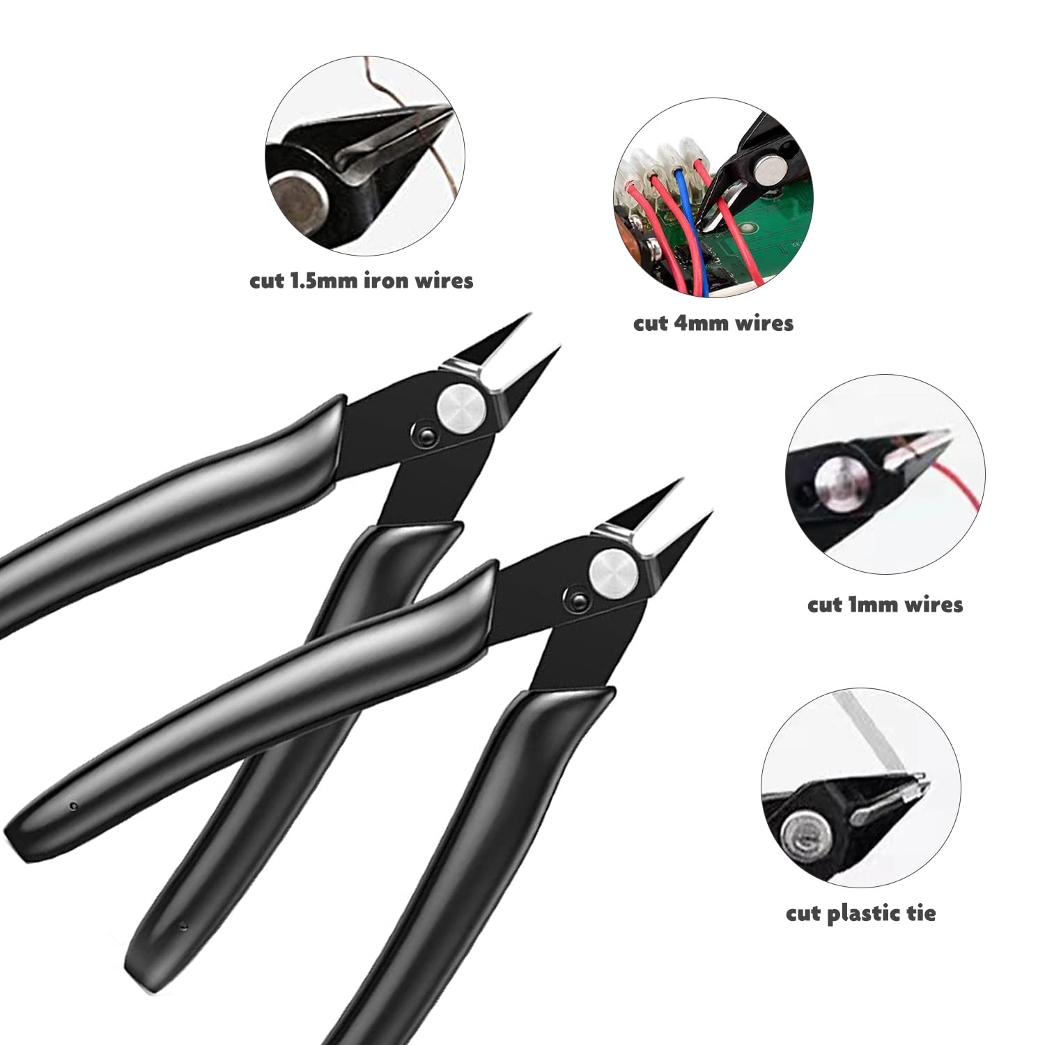 Wire Cutters, 2pcs Side Cutters Cable Cutters Precision Flush Cutters Wire Strippers Electrical Snips Electrical with Soft Grip for Jewelry Craft DIY