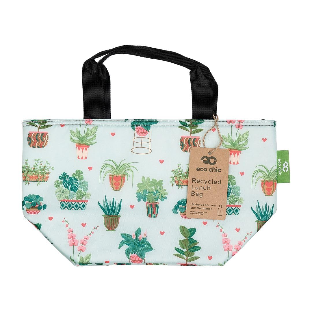 ECO CHIC Lightweight Foldable Insulated Lunch Bag Water Resistant Cooler Bag (House Plant Mint)