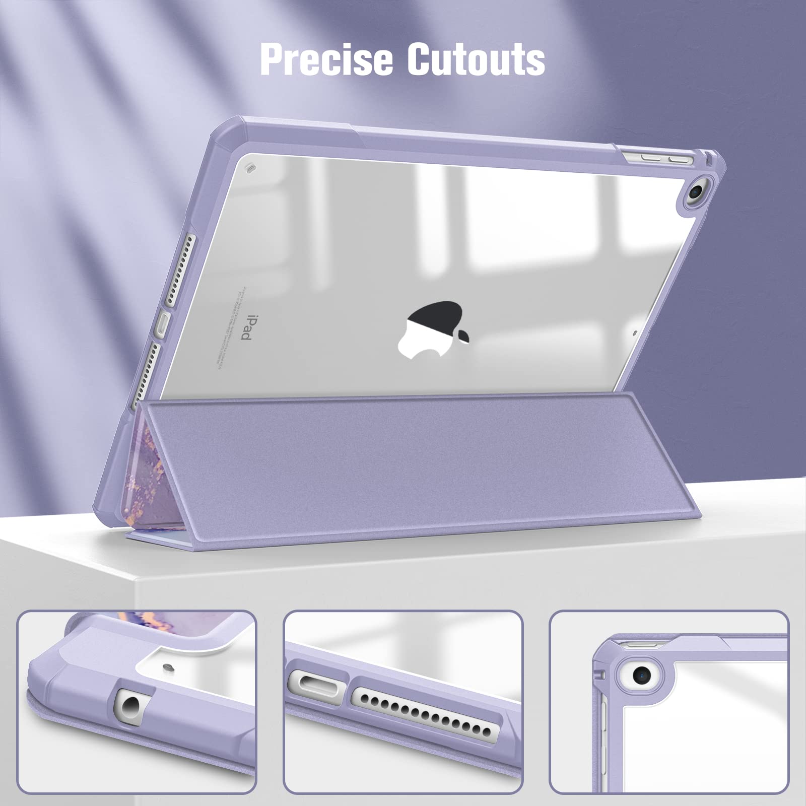 FINTIE Hybrid Case Compatible with iPad 6th Generation (2018) / iPad 5th Generation (2017) / iPad Air 2 / iPad Air 1-9.7 inch Shockproof Hard Shell Clear Cover w/Pencil Holder, Lilac Marble