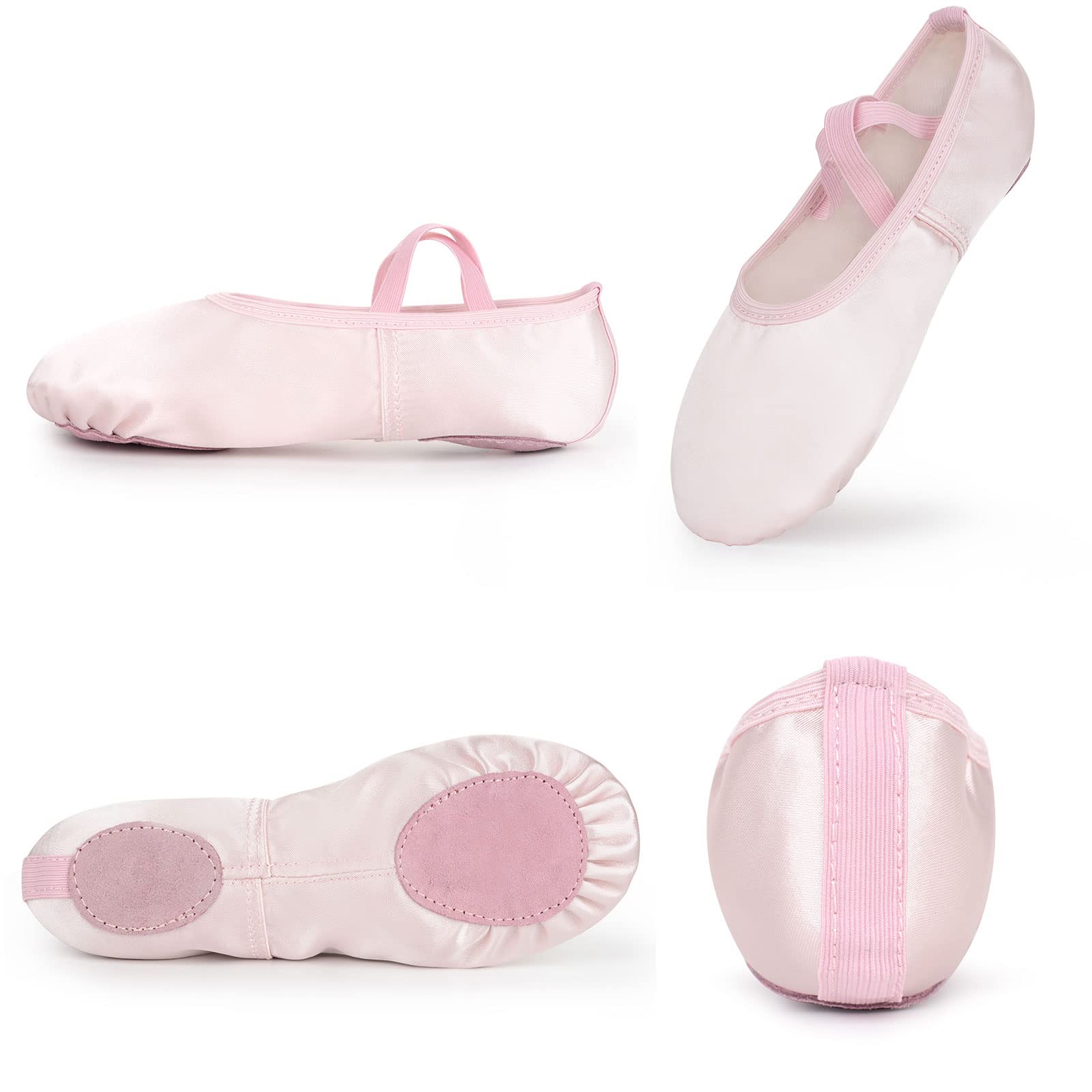 Soudittur Satin Ballet Slippers Girls Ballet Shoes Pink Split Sole Dance Flats Gymnastic Shoes for Children Kids/Women and Ladies (Size UK 13 Child)