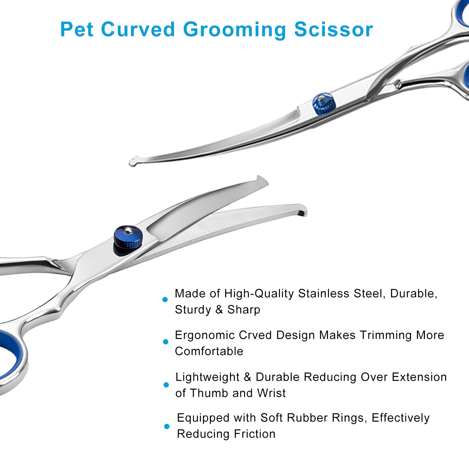 Pet Grooming Scissors, Jiasoval 6 inches Up Curved Dog Grooming Scissors Set with Safety Round Tip, Stainless Steel Pet Grooming Dog Cat Hair Cutting Trimming Scissors