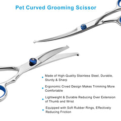 Pet Grooming Scissors, Jiasoval 6 inches Up Curved Dog Grooming Scissors Set with Safety Round Tip, Stainless Steel Pet Grooming Dog Cat Hair Cutting Trimming Scissors