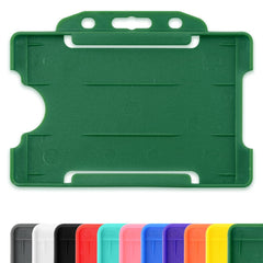 CKB LTD 10x Green Single Sided Rigid Slide in Open Faced ID Card Badge Holders Horizontal/Landscape Identity Plastic Pass Protector - Holds a 86mm 54mm cr80 Credit Card Sized