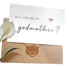 Will You Be My Godmother Card, Be My Godmother Card with Kraft Envelope and Wax Seal, Elegant Line Lettering Printed on Heavyweight Card Stock,Godmother Proposal Cards