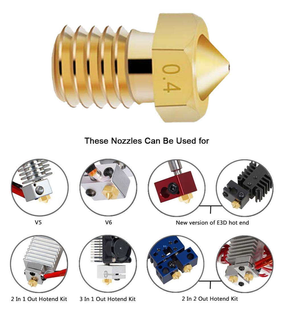 KeeYees 20pcs Brass Nozzle 0.2mm 0.3mm 0.4mm 0.5mm 0.6mm 0.8mm 1.0mm for 1.75mm Filament 3D Printer Extruder Hotend