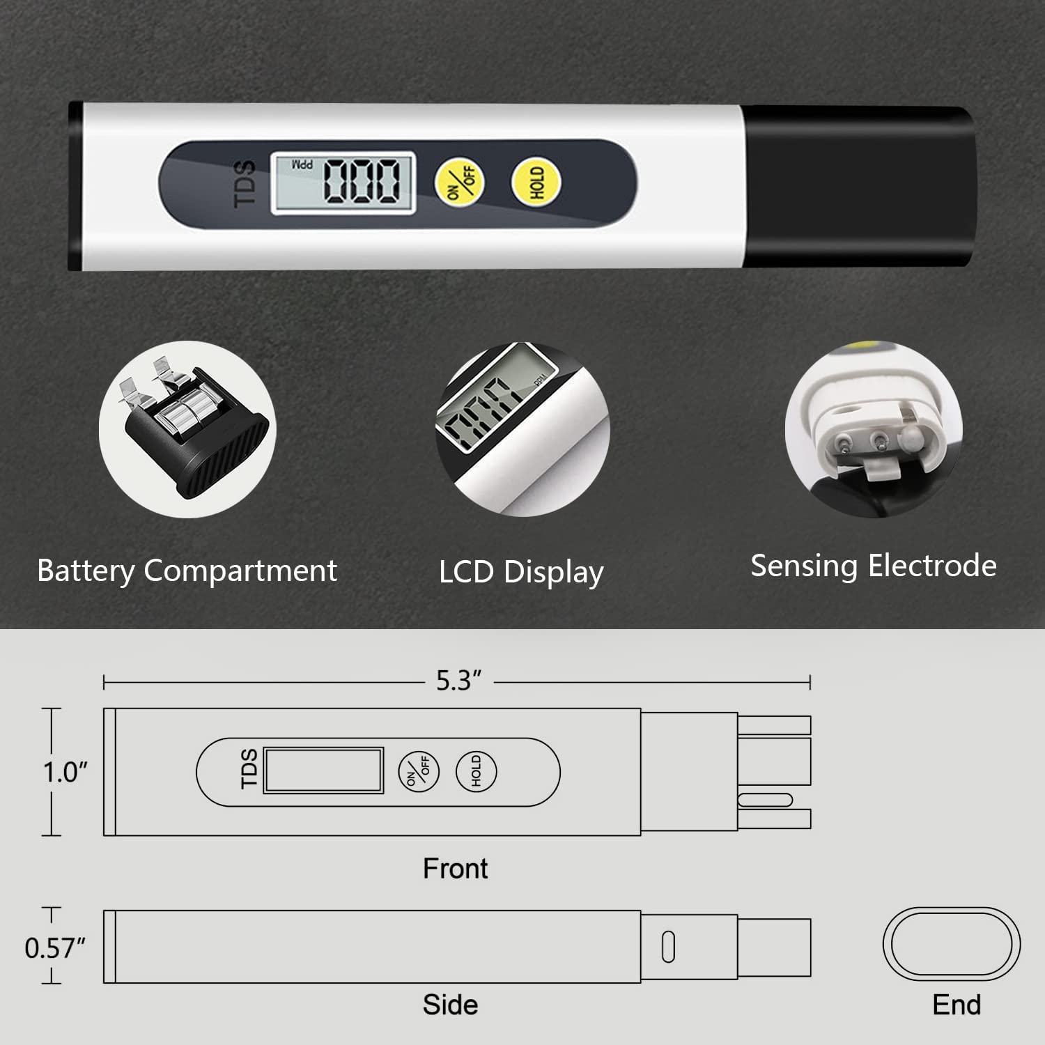 TDS Meter Digital Water Quality Tester for RO-RODI System Drinking Water, Aquariums, Hydroponics, 0-9990 ppm Measuring Range, 1 ppm Increments, 2% Readout Accuracy