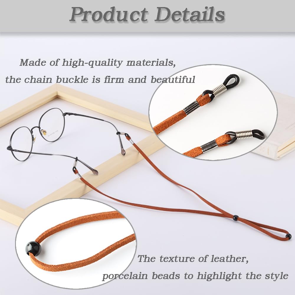 XFentech 3 Pcs Unisex Glasses Straps- Universal Leather Eyeglass Chain Lanyard Non-Slip Glasses Straps Glasses Chain Adjustable Spectacle Neck Cord Glasses String Holder for Men and Women