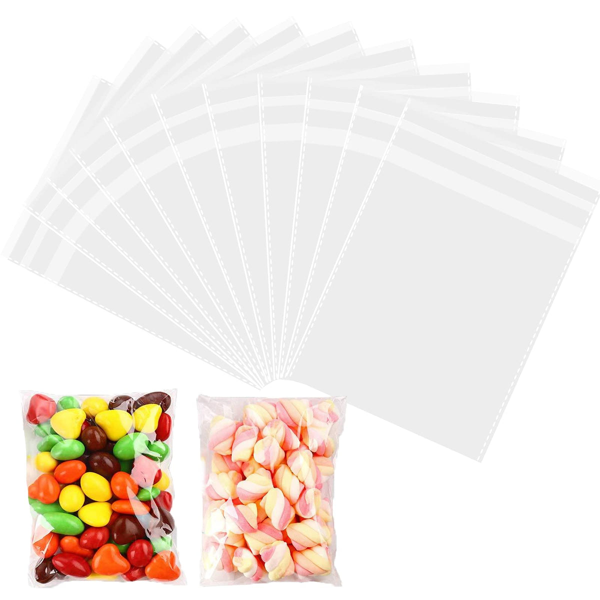 Cellophane Bags Pack of 100 (6 x 9 Inches) - Small Cellophane Sweets Cookies Bags, Self Seal Clear Adhesive Plastic Bags for Cookies, Sweets, Gifts, Jewellery, Soap, Chocolates