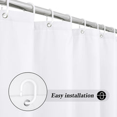 Short Shower Curtain 150cm Drop with 8 Free Hooks, Water repellent White Fabric Stall Shower Curtain 120 x 150 cm Long,Easy Clean Machine Washable