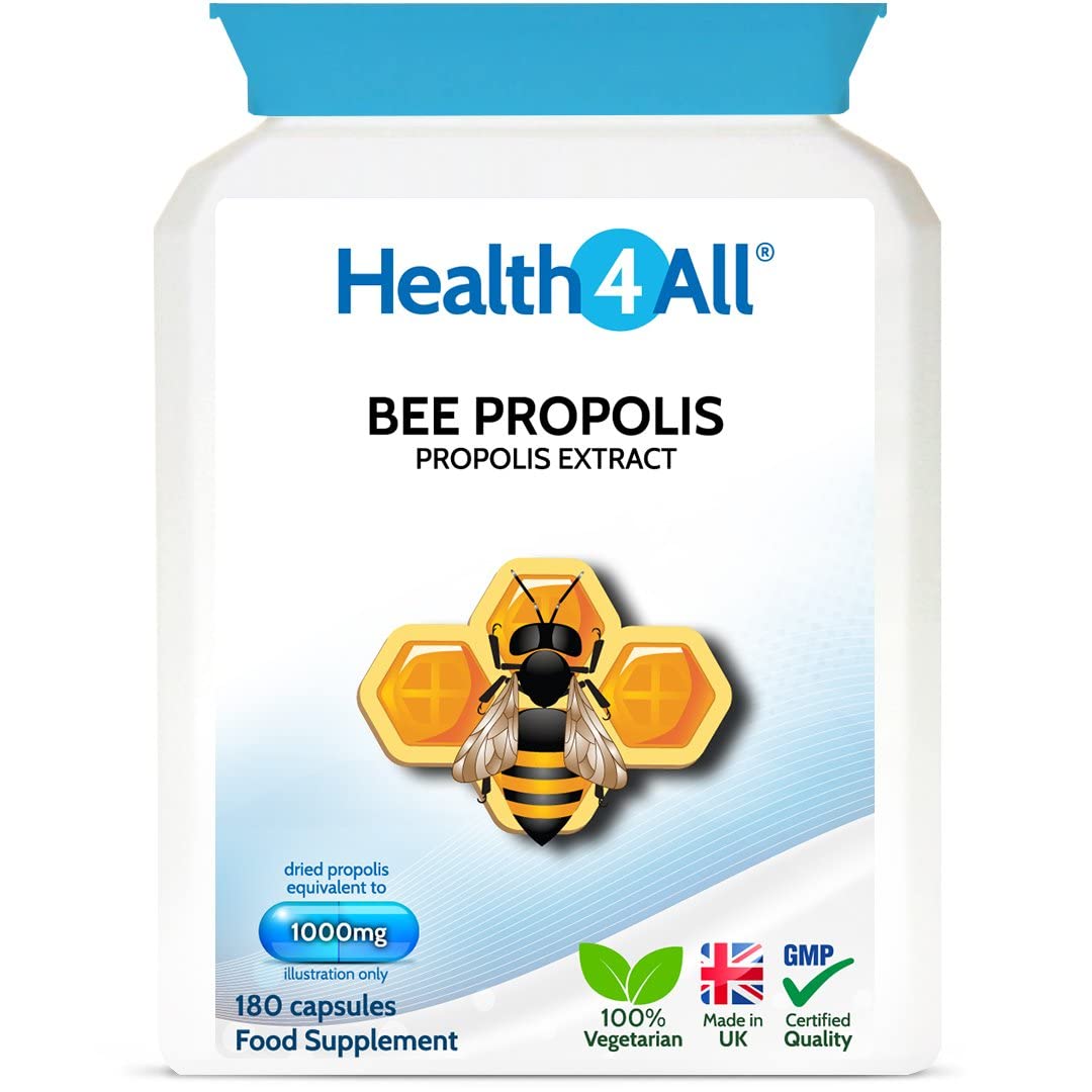 Bee Propolis High Strength 1000mg 180 Capsules (V) Immune System Booster Natural Immune Support Supplement Rich in Functional antioxidants. Made in The UK by Health4All