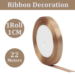 Brown Ribbon 10mm for Gift Wrapping 22M, Double Sided Brown Satin Ribbon 10mm Thick Fabric Ribbon for Crafting Cake Ribbon,Hair Bow Ribbon,Balloon,Christmas Decoration,Wedding Car Ribbon